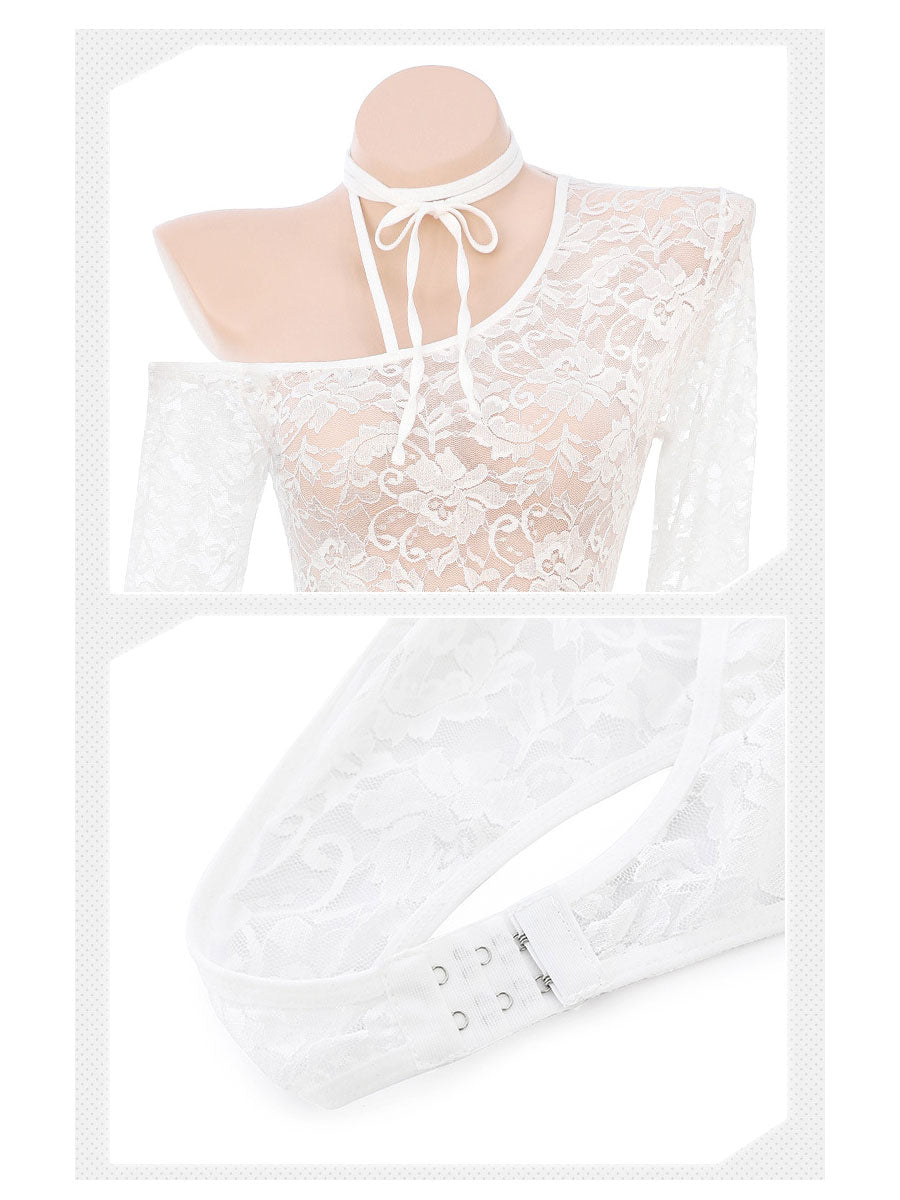 Office Lady Lace Teddy Lingerie w/ Latex Skirt
