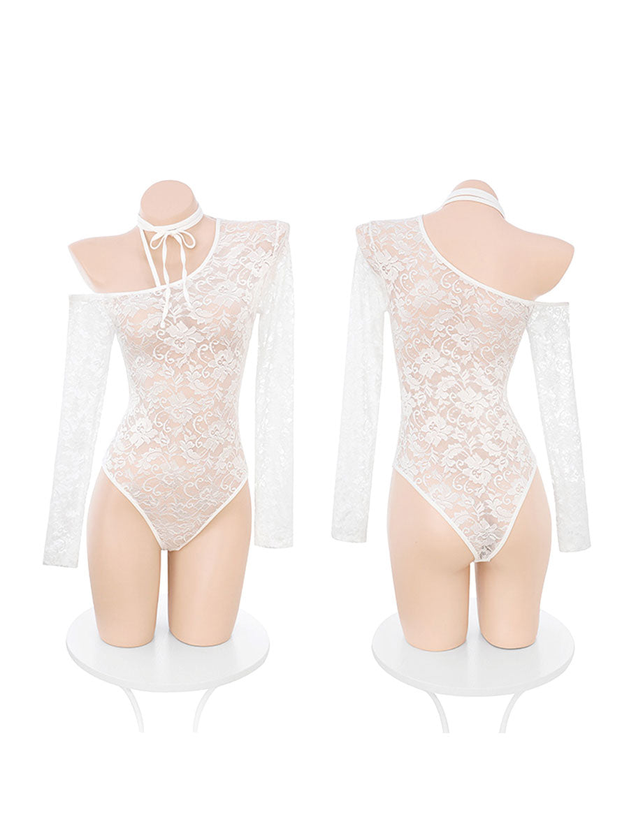 Office Lady Lace Teddy Lingerie w/ Latex Skirt