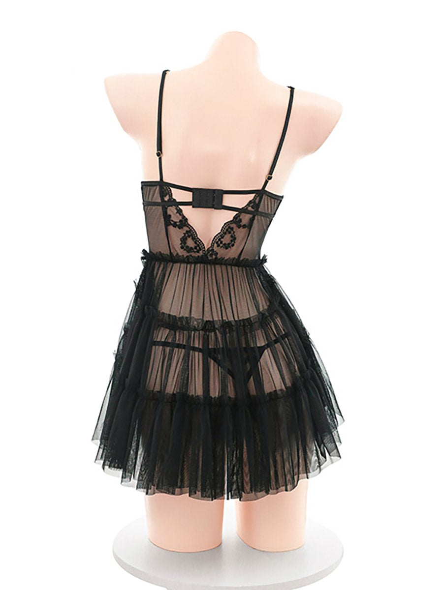 Transparent Lace Babydoll Set