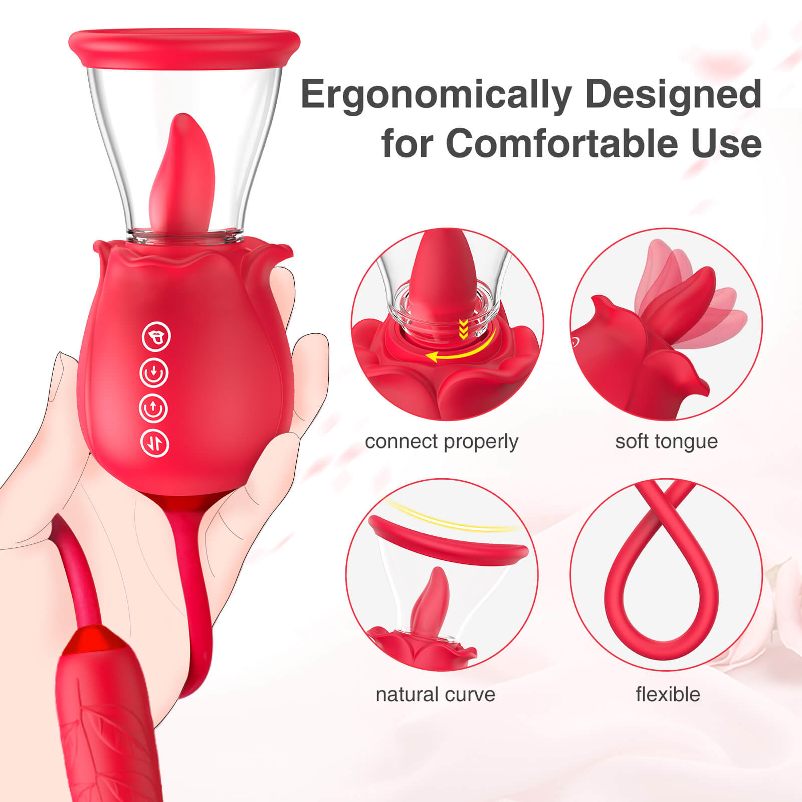 3-in-1 upgraded rose sex stimulator with 7 licking tongues and 3 inserted vibrator dildos