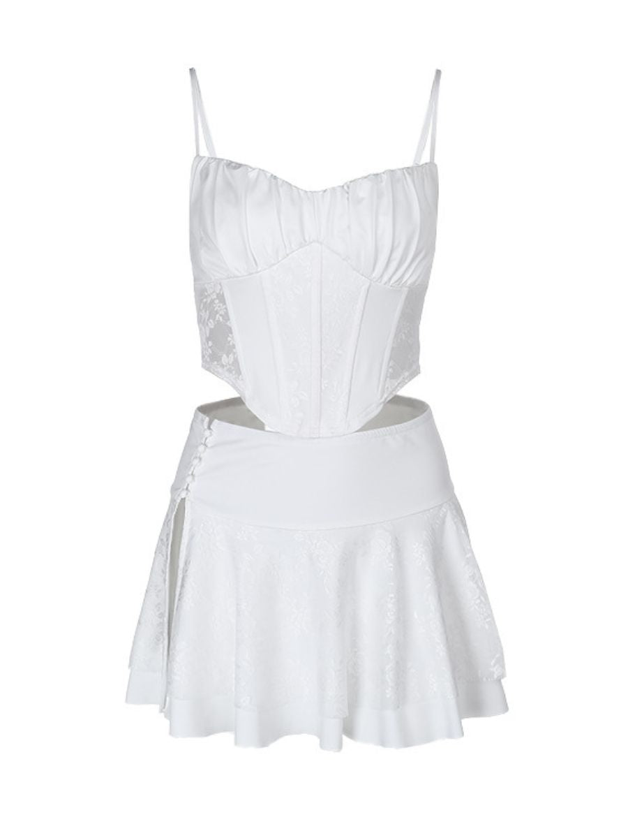 White Lace Bustier Mini Skirt