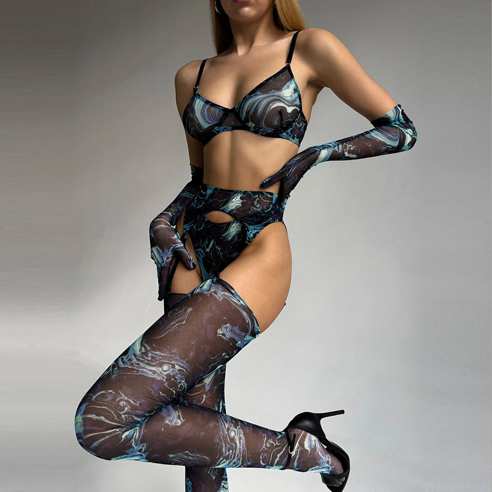 Yomorio Mesh Bra Set: Spaghetti Straps, Garter Belt, & More
