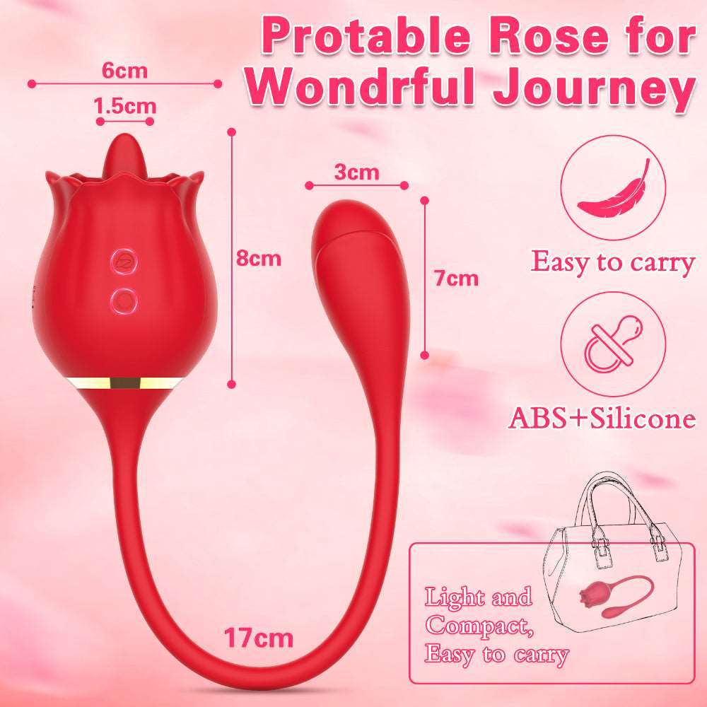 Aroselove - 2 In 1 Rose Clitoris Vibrator Tongue Licking Thrusting Vibrator Nipple Stimulator