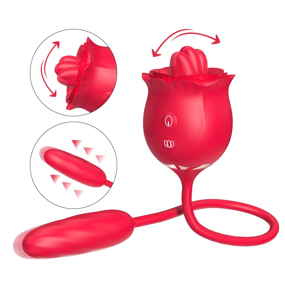 Aroselove - 2 In 1 Rose Toy Thrusting Dildo Vibrator With 9 Tongue Licking 9 Thrusting Vibrating - Aroselove