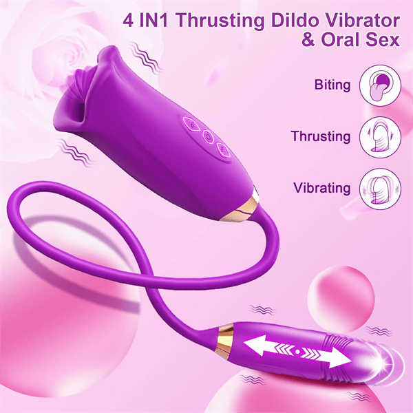 Aroselove - Rose Muncher Rose Kiss Tongue Vibrator With Thrusting Dildo Vibrator - Aroselove