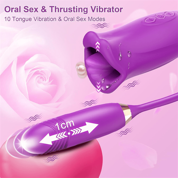 Aroselove - Rose Muncher Rose Kiss Tongue Vibrator With Thrusting Dildo Vibrator - Aroselove