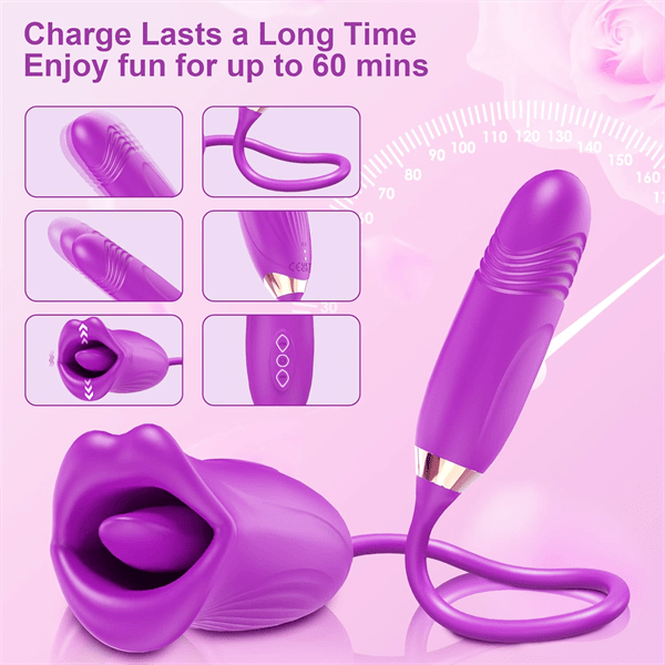 Aroselove - Rose Muncher Rose Kiss Tongue Vibrator With Thrusting Dildo Vibrator - Aroselove