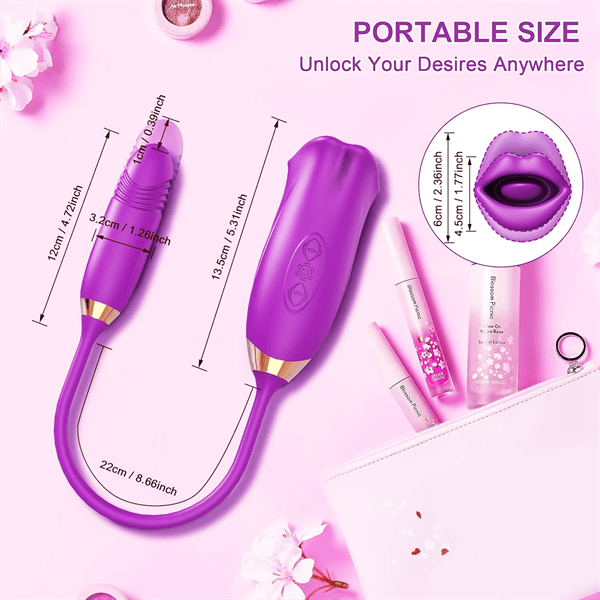 Aroselove - Rose Muncher Rose Kiss Tongue Vibrator With Thrusting Dildo Vibrator - Aroselove
