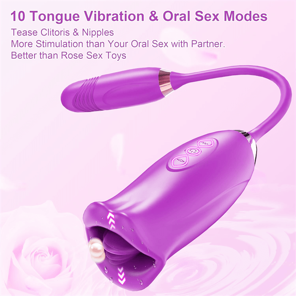 Aroselove - Rose Muncher Rose Kiss Tongue Vibrator With Thrusting Dildo Vibrator - Aroselove