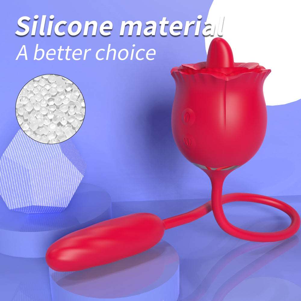 Aroselove - 2 In 1 Rose Toy Thrusting Dildo Vibrator With 9 Tongue Licking 9 Thrusting Vibrating
