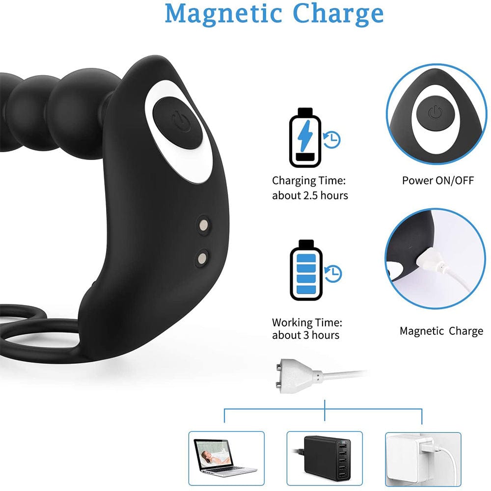 Aroselove - Butt Plug Anal with Penis Ring Rechargeable Vibrator Waterproof Prostate Massager - Aroselove