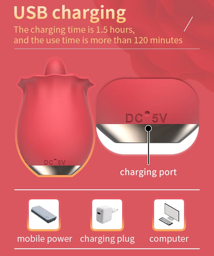 Aroselove - Powerful Rose Toy Vibrator With Tongue Licking Oral Nipple Clit Clitoris Stimulator - Aroselove