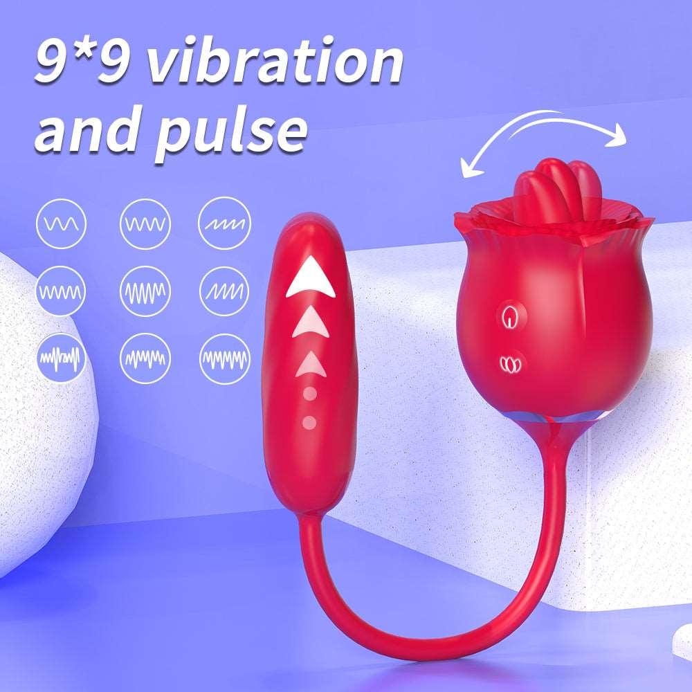 Aroselove - 2 In 1 Rose Toy Thrusting Dildo Vibrator With 9 Tongue Licking 9 Thrusting Vibrating