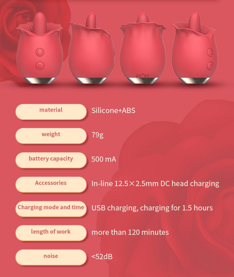 Aroselove - Powerful Rose Toy Vibrator With Tongue Licking Oral Nipple Clit Clitoris Stimulator - Aroselove