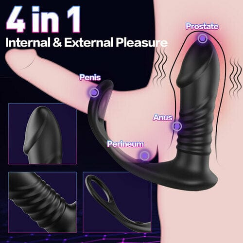Aroselove - 10 Thrilling Vibration 3 Thrusting Silicone Remote Control Cock Ring Anal Vibrator - Aroselove