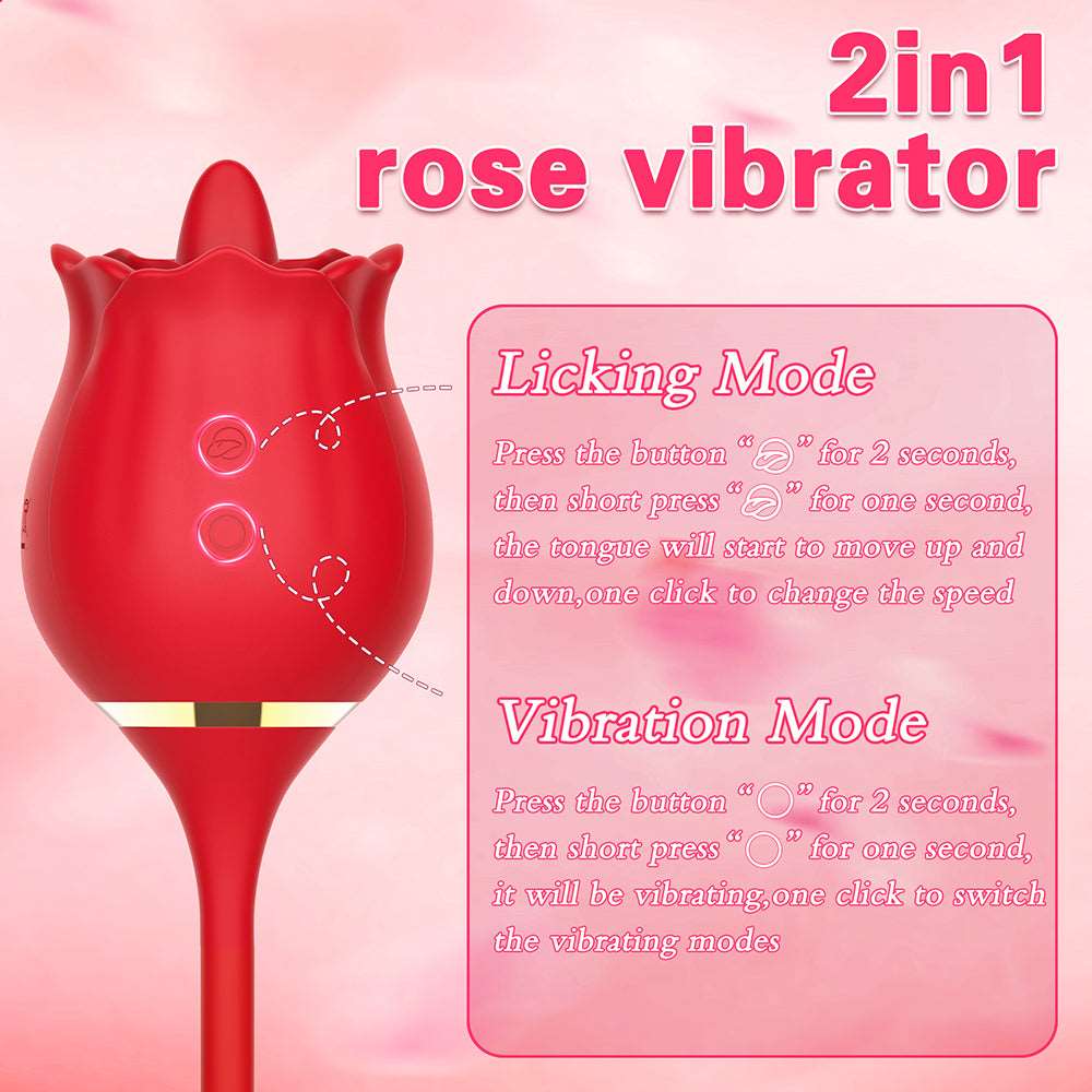 Aroselove - 2 In 1 Rose Clitoris Vibrator Tongue Licking Thrusting Vibrator Nipple Stimulator