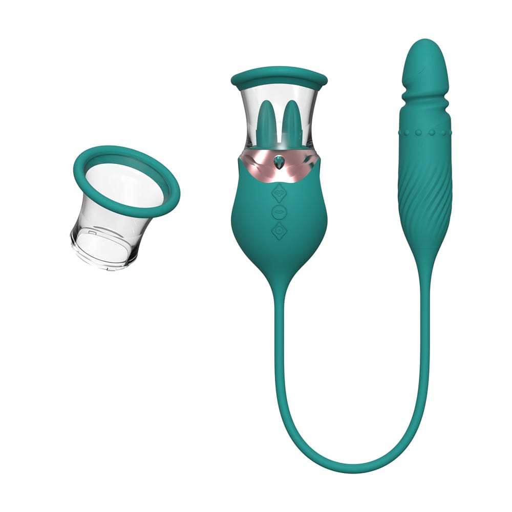 Aroselove - Rose Sex Toy 4 In1 Tongue Licking Thrusting G Spot Vibrator Clitoral Nipple Sucker Pump Stimulator - Aroselove