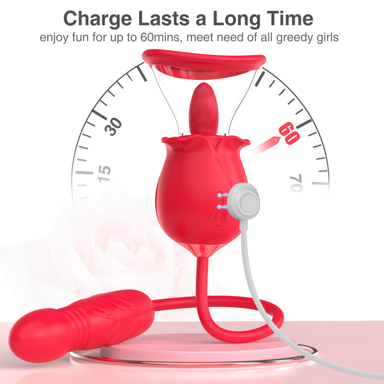 3-in-1 upgraded rose sex stimulator with 7 licking tongues and 3 inserted vibrator dildos