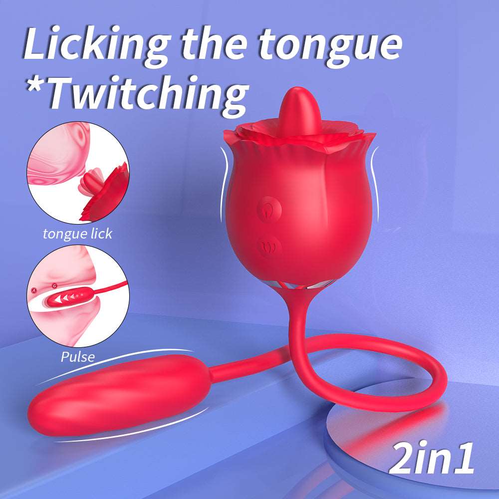Aroselove - 2 In 1 Rose Toy Thrusting Dildo Vibrator With 9 Tongue Licking 9 Thrusting Vibrating