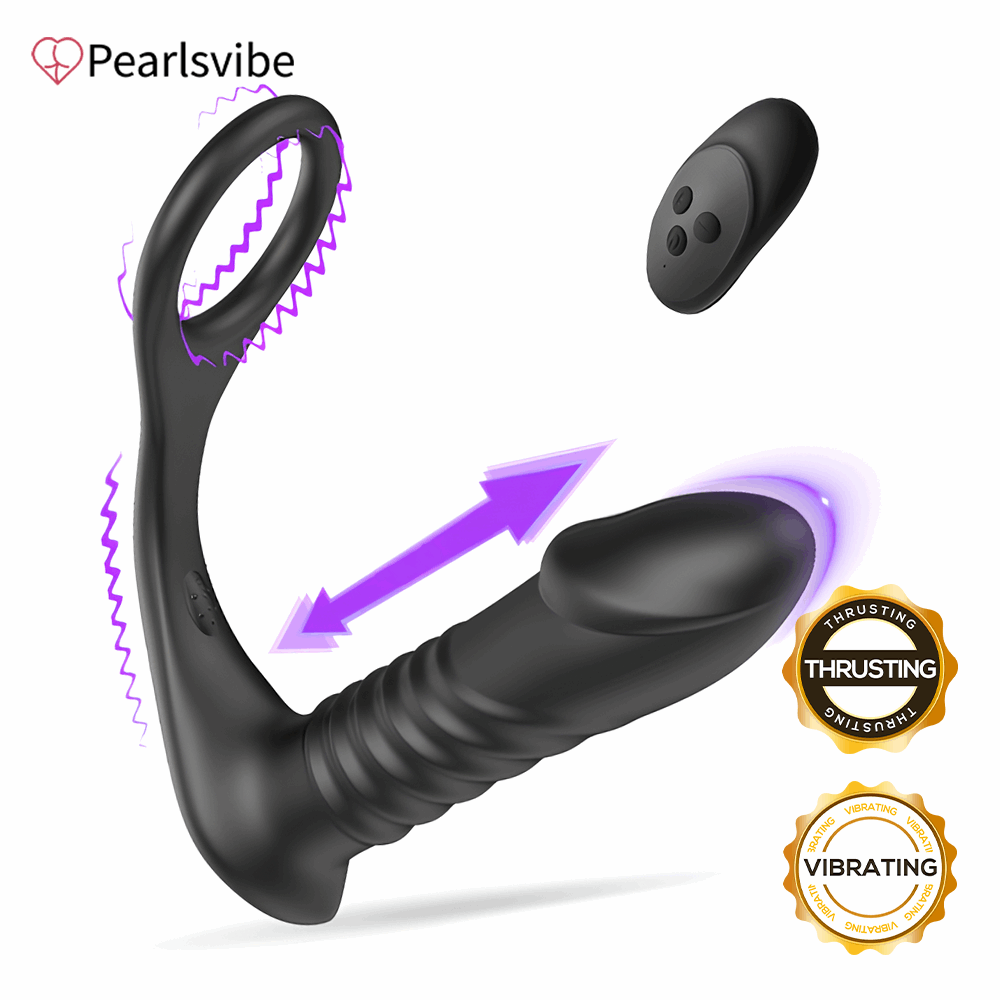 Aroselove - 10 Thrilling Vibration 3 Thrusting Silicone Remote Control Cock Ring Anal Vibrator - Aroselove