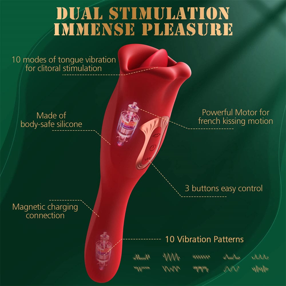 Aroselove - Rose Muncher Vibrator With Stick 10 Vibration Modes And 10 French Kissing Modes - Aroselove