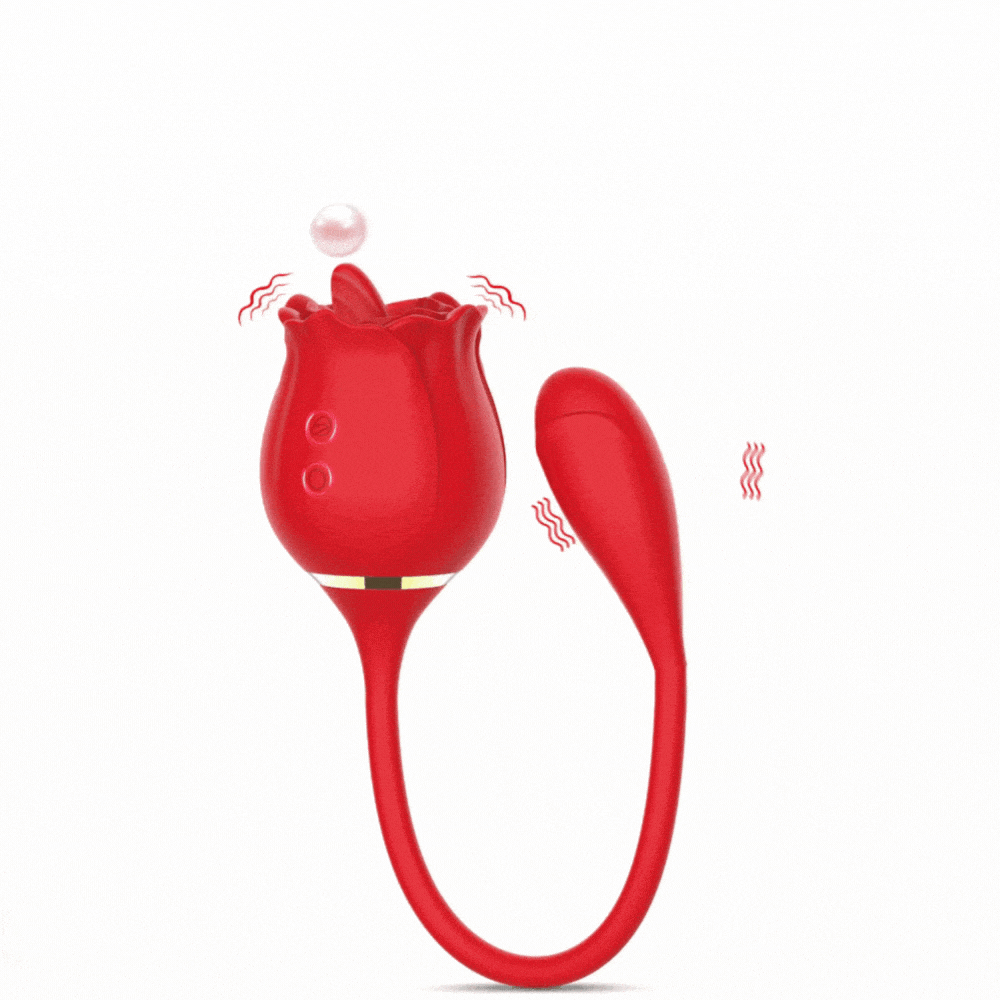 Aroselove - 2 In 1 Rose Clitoris Vibrator Tongue Licking Thrusting Vibrator Nipple Stimulator