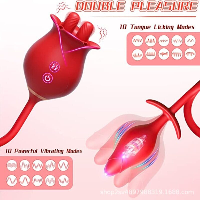 Aroselove - Romeo Double-pistil Tongue-licking Rose Toy With Vibrating Anal Plug - Aroselove