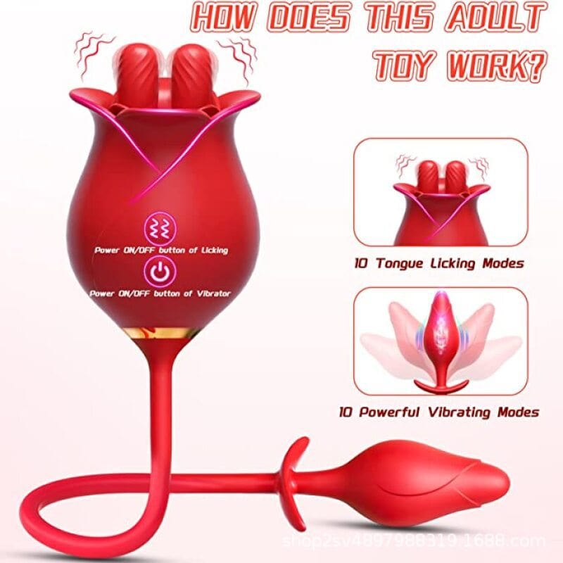 Aroselove - Romeo Double-pistil Tongue-licking Rose Toy With Vibrating Anal Plug - Aroselove