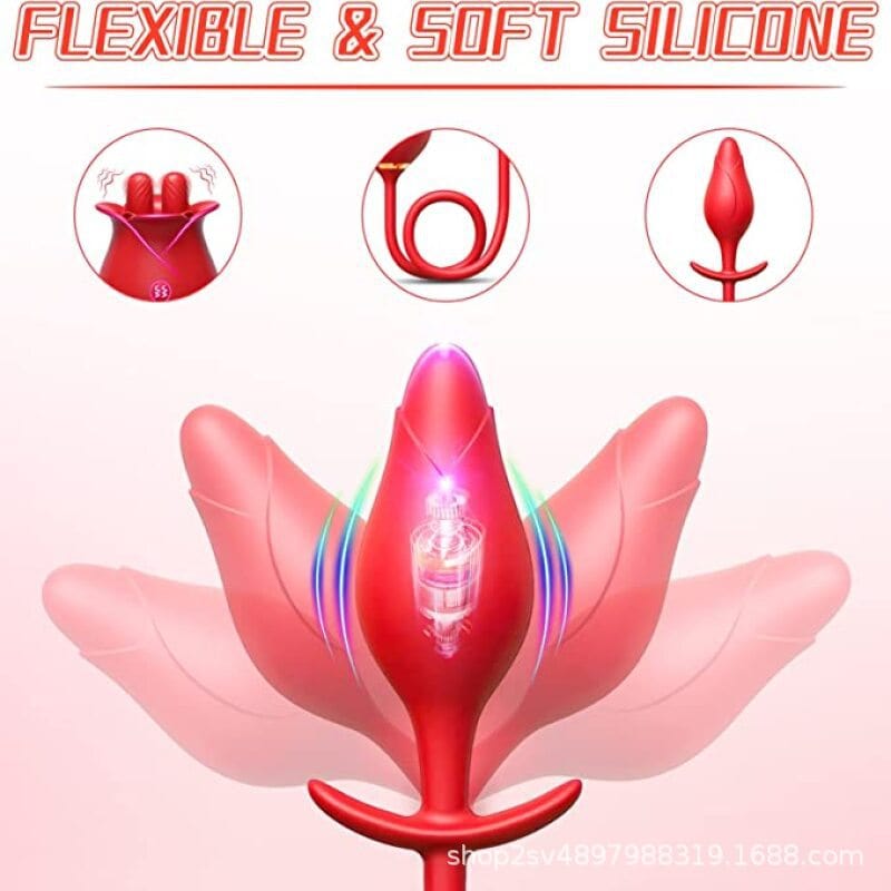 Aroselove - Romeo Double-pistil Tongue-licking Rose Toy With Vibrating Anal Plug - Aroselove