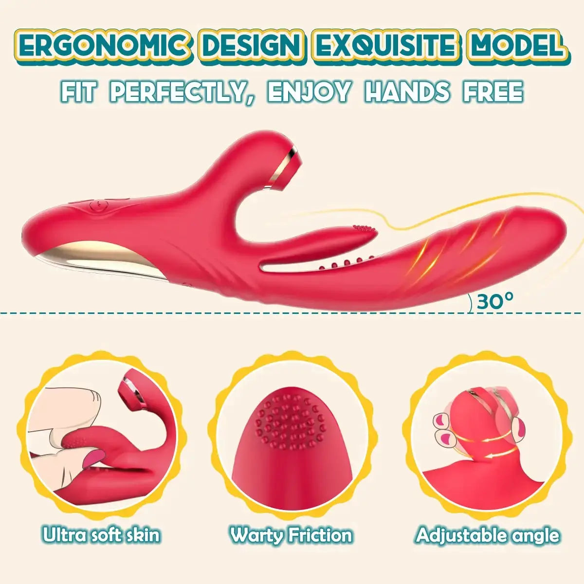 5 IN 1 Thrusting Vibrator with Licking, Vibration, Warming & Clit Tapping