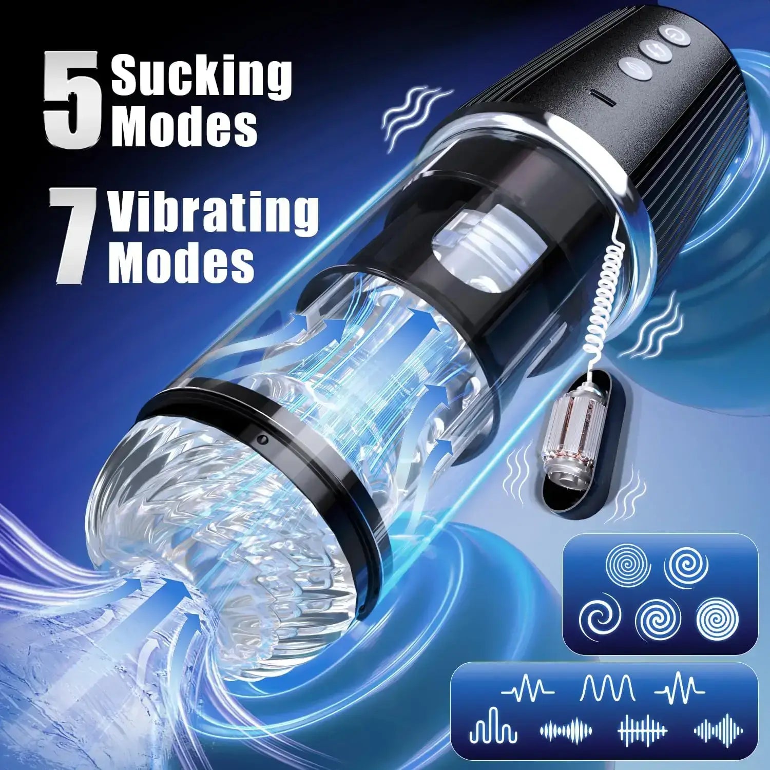 5 Rotating 5 Sucking 7 Vibrating Masturbator & Training 2 IN 1 Adult Toys