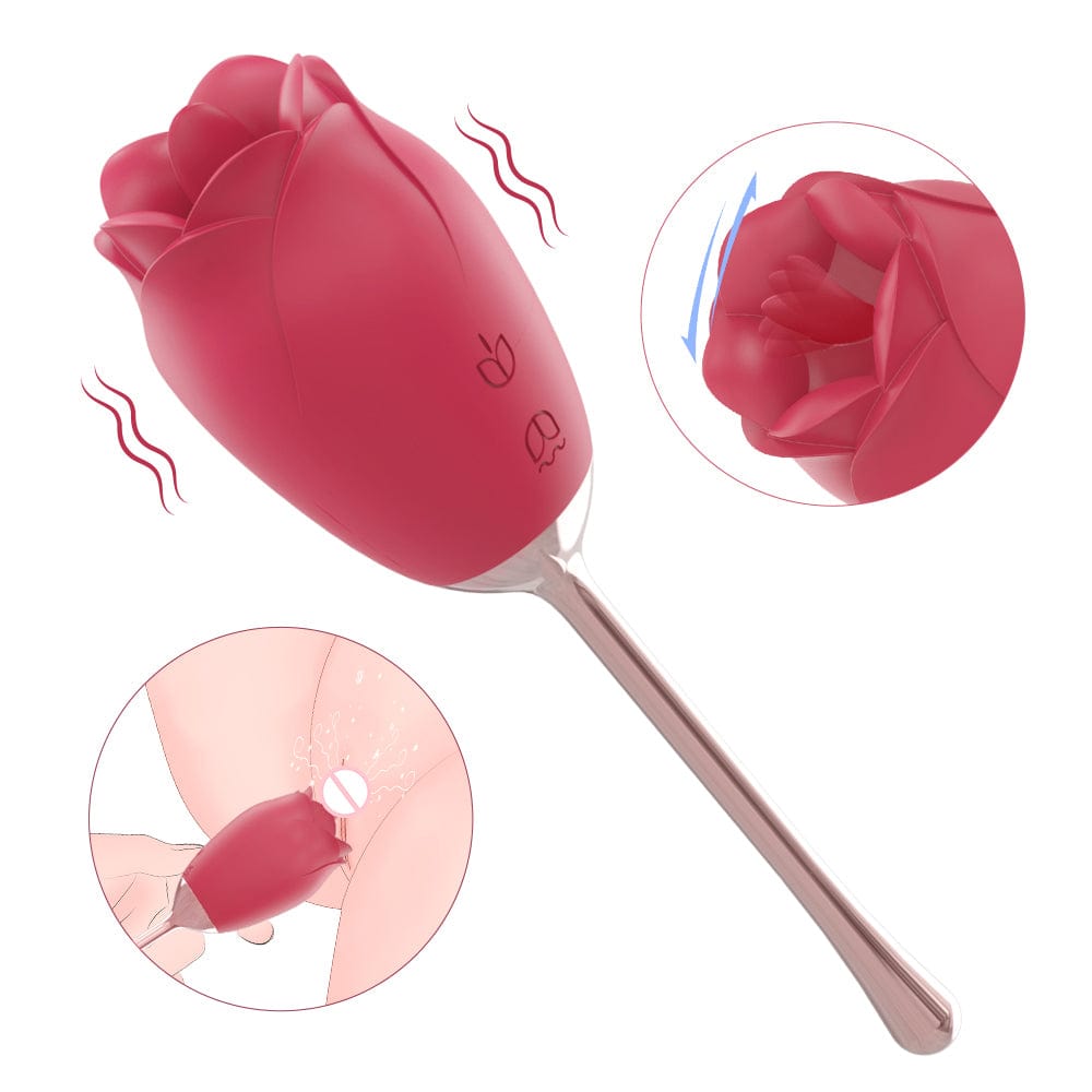 Silicone Rose Vibrator With Tongue Lickingfor Women - Aroselove