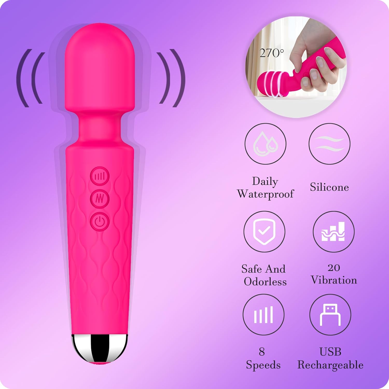 Vibrator Wand,Adult Sex Toy Wand, Memory Module, G Spot Dildo, Clit Vibrator, Sex Vibrators,with 8 Speeds & 20 Patterns, Quiet,Fully Waterproof,Vibrating Wand for her Pleasure (Red)
