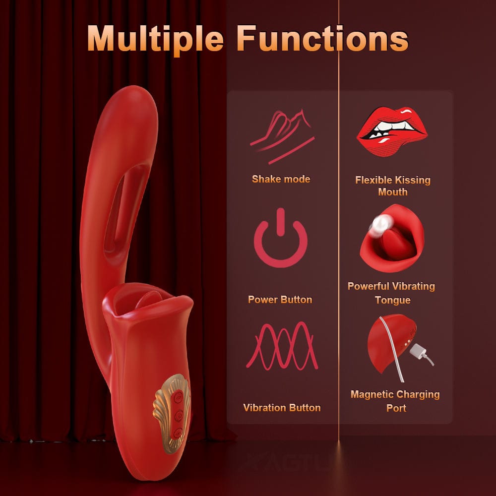 Aroselove -  Rose Muncher 3 In 1 Rose Hollowed Out Kiss Tongue Vibrator - Aroselove