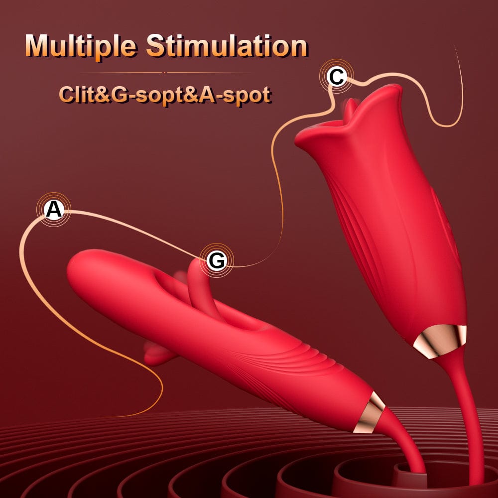 Aroselove - Rose Muncher Lip Tongue Suction Vibrator With Patting Dildo Vibrator - Aroselove