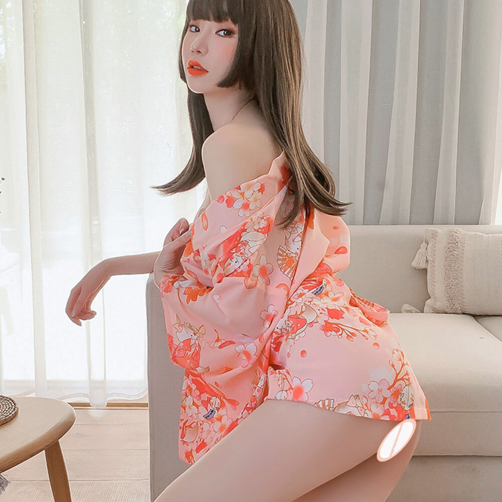 Traditional Japanese Cute Printed Bandage Kimono Style Robe Yukata Costumes Pajamas