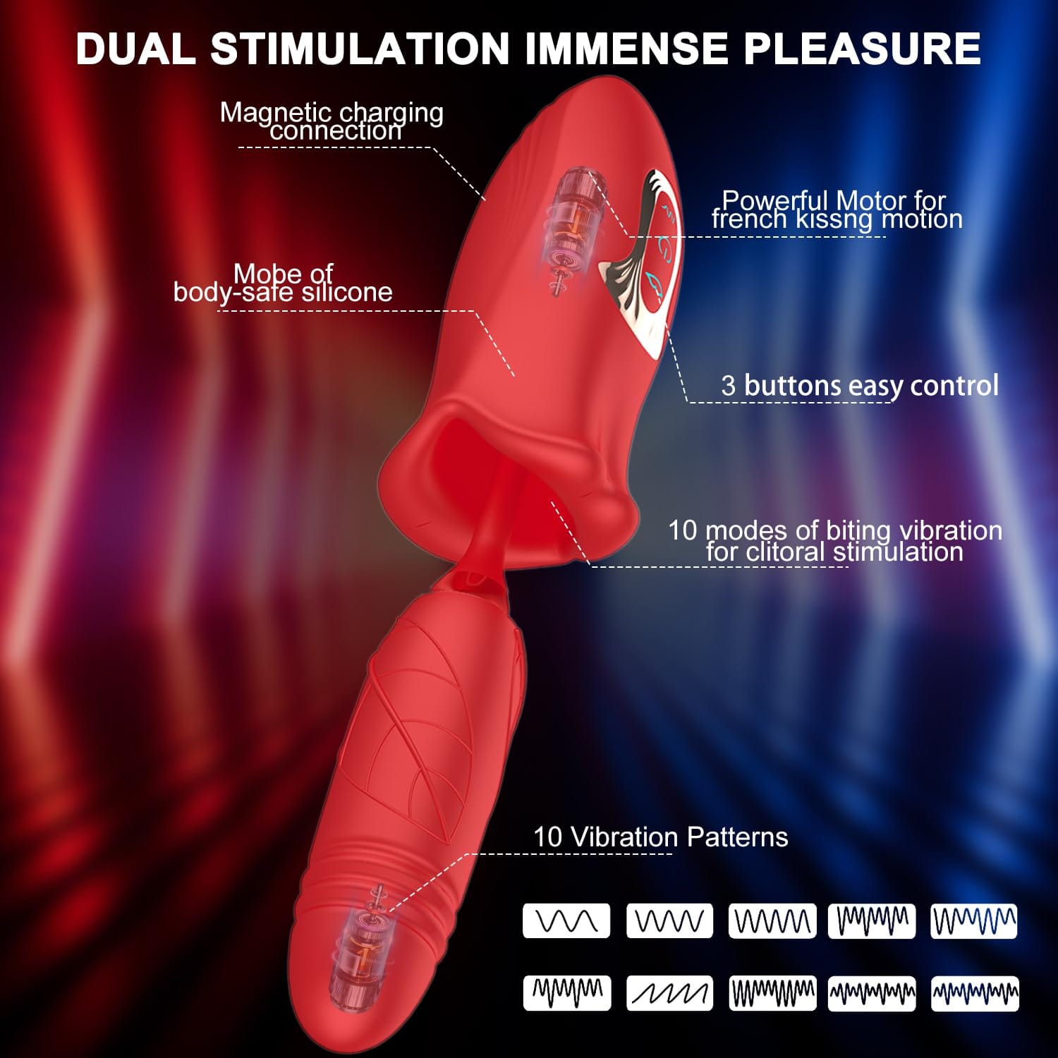 Aroselove - Rose Muncher Lip Tongue Suction Vibrator With Thrusting Dildo Vibrator - Aroselove