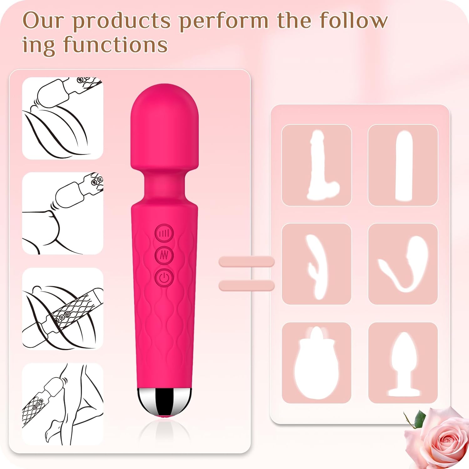 Vibrator Wand,Adult Sex Toy Wand, Memory Module, G Spot Dildo, Clit Vibrator, Sex Vibrators,with 8 Speeds & 20 Patterns, Quiet,Fully Waterproof,Vibrating Wand for her Pleasure (Red)