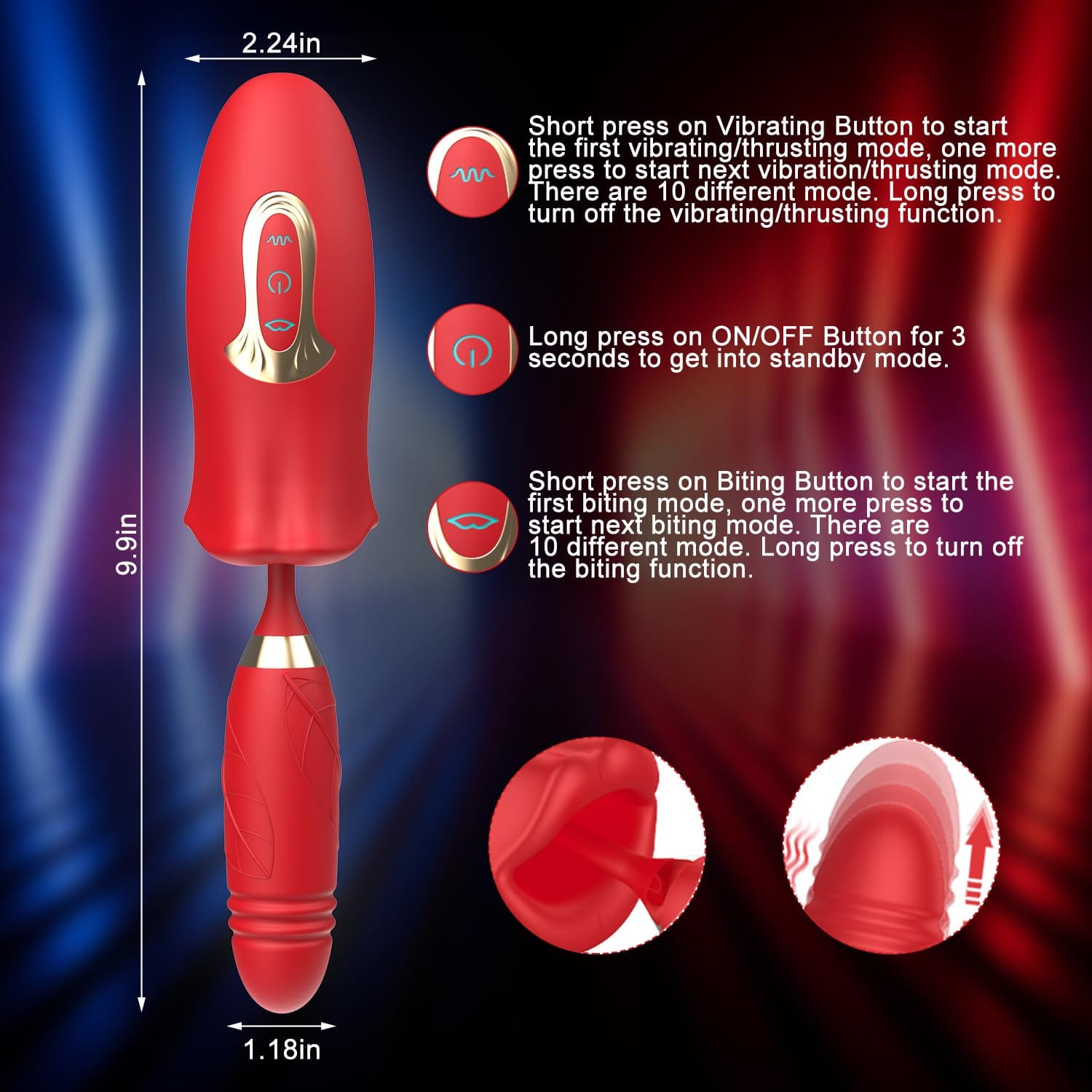 Aroselove - Rose Muncher Lip Tongue Suction Vibrator With Thrusting Dildo Vibrator - Aroselove