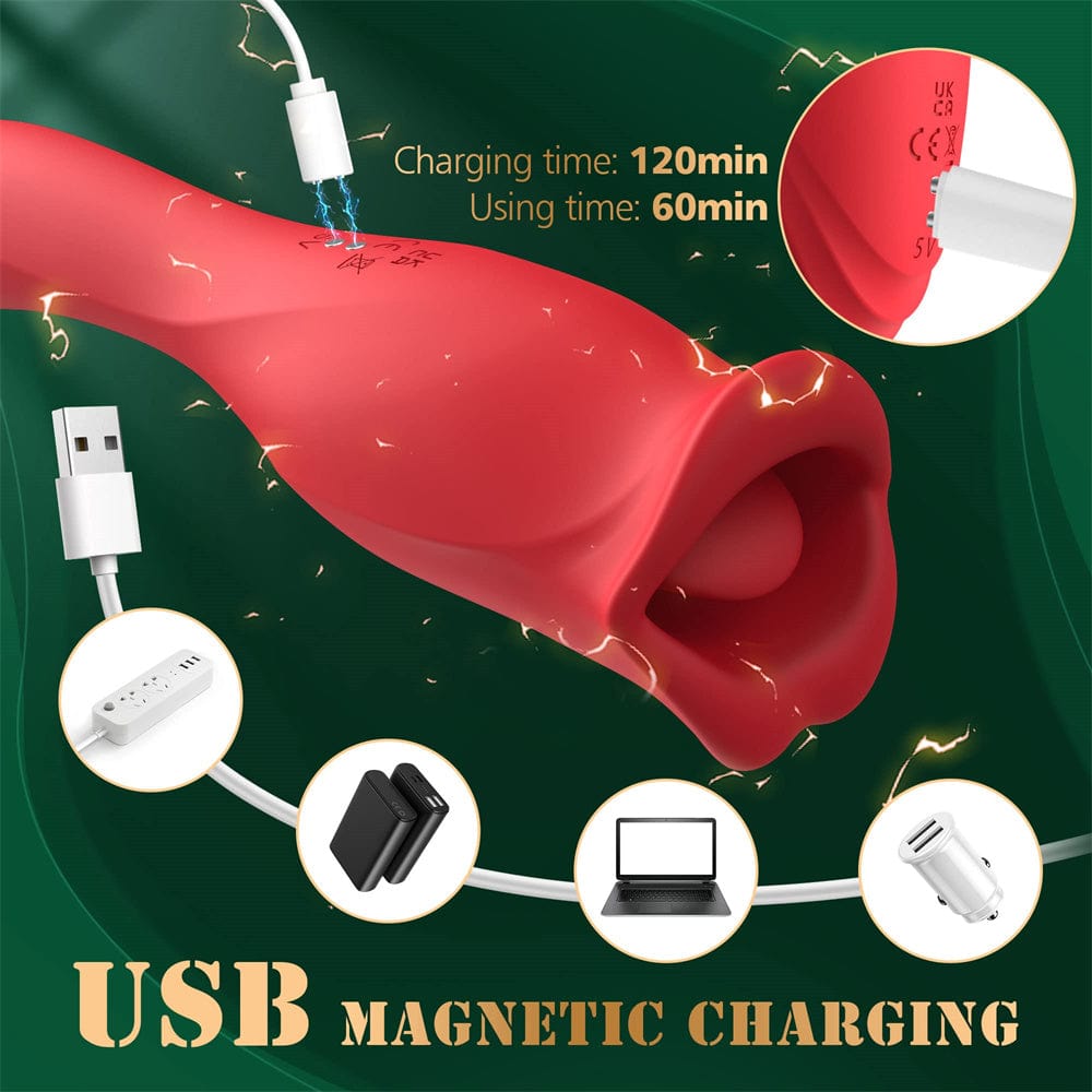 Aroselove - Rose Muncher Vibrator With Stick 10 Vibration Modes And 10 French Kissing Modes - Aroselove