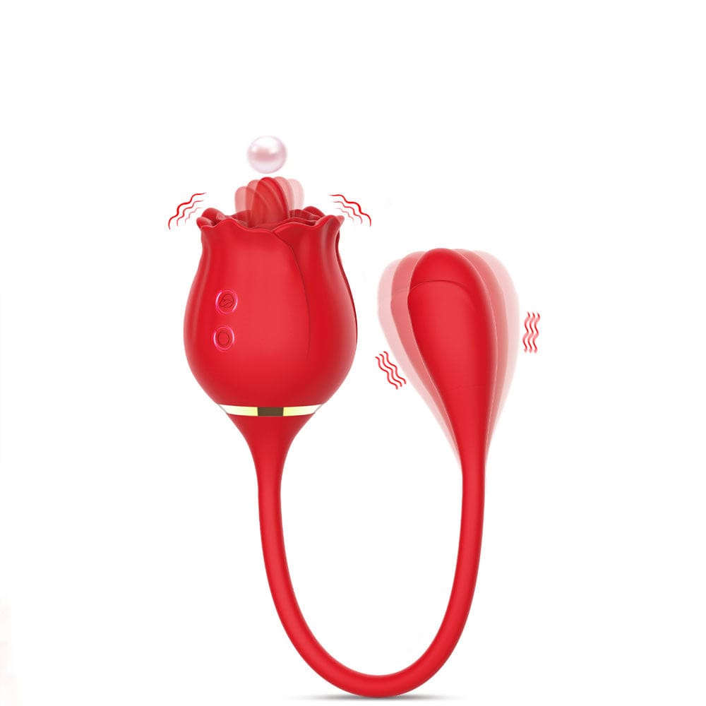 Aroselove - 2 In 1 Rose Clitoris Vibrator Tongue Licking Thrusting Vibrator Nipple Stimulator