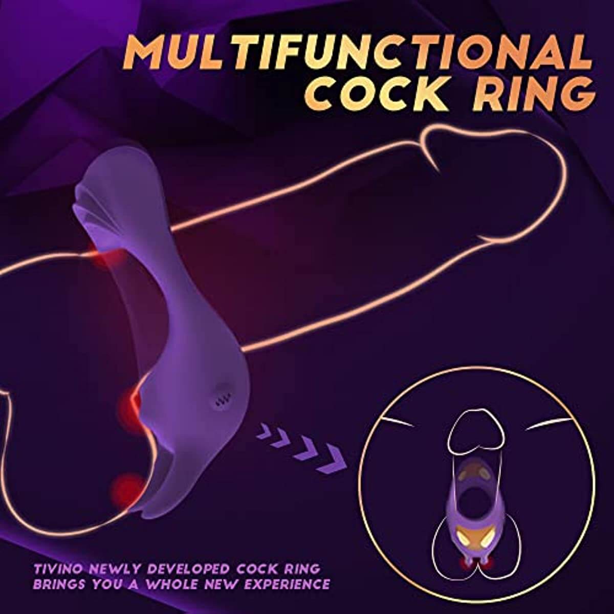 9 Vibrating Rabbit Purple Cock Ring For Couple Play