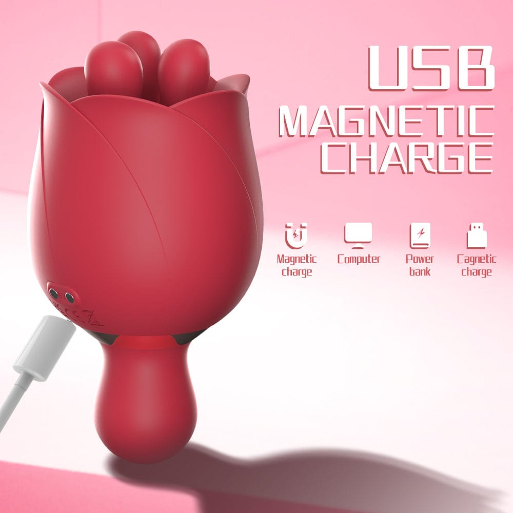 Aroselove - 2 In 1 Rose Vibrator Sex Toy Clitoral Clit Tongue Licking Vibrator - Aroselove