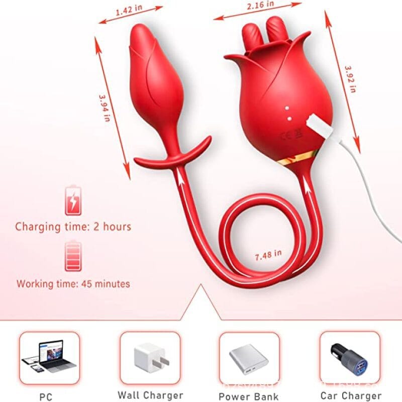 Aroselove - Romeo Double-pistil Tongue-licking Rose Toy With Vibrating Anal Plug - Aroselove