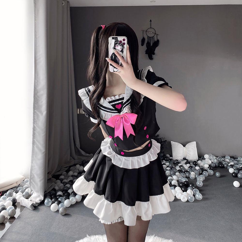 Anime Maid Cosplay Costume Classic Japanese Lolita Lace Top with Skirt Uniform Outfit