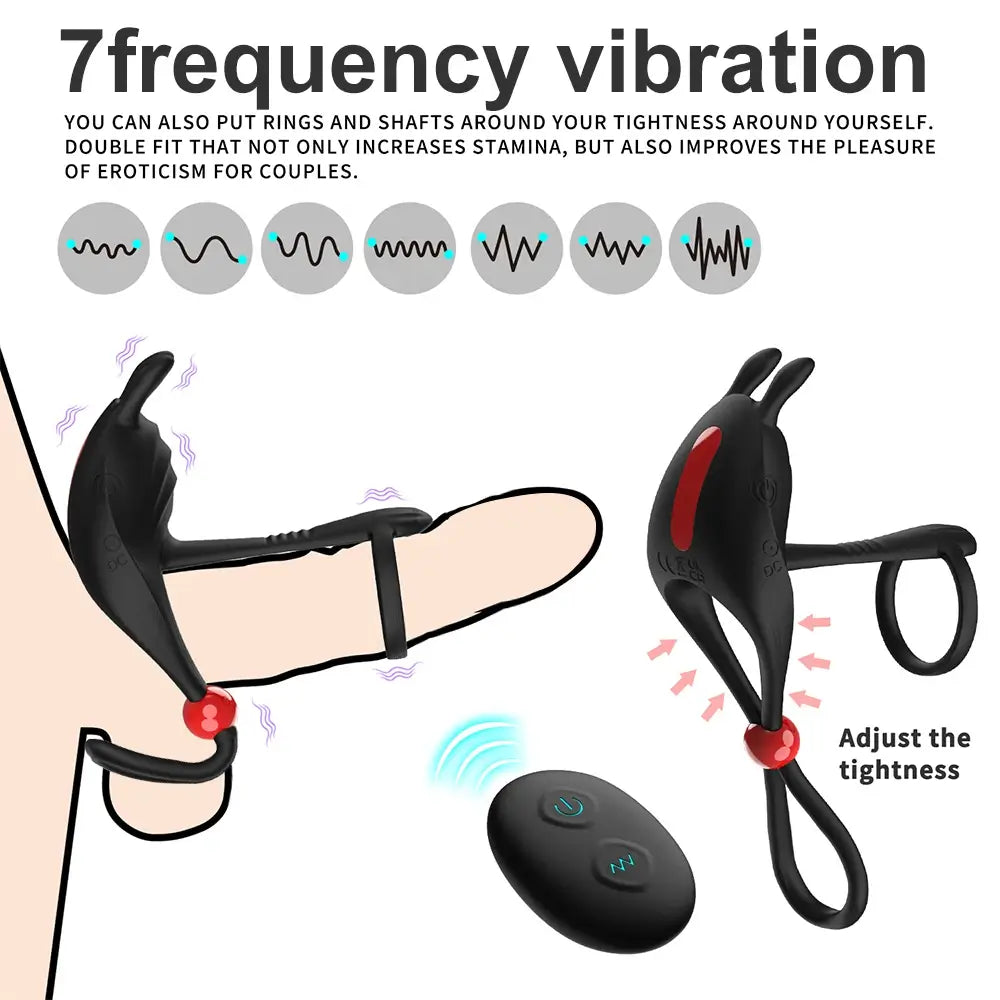 Adjustable Vibrating Dual Penis Ring Couples Shared Erection Rabbit Vibration