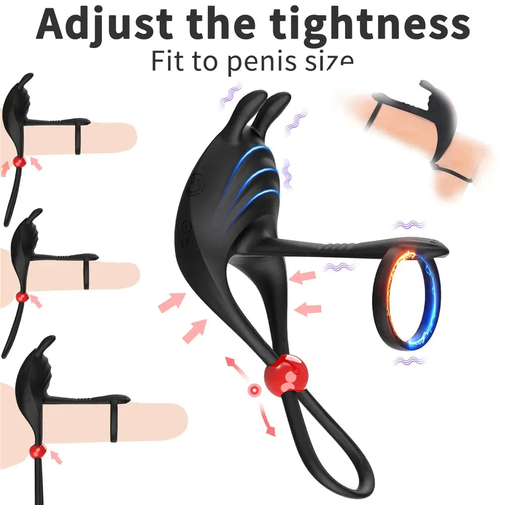 Adjustable Vibrating Dual Penis Ring Couples Shared Erection Rabbit Vibration
