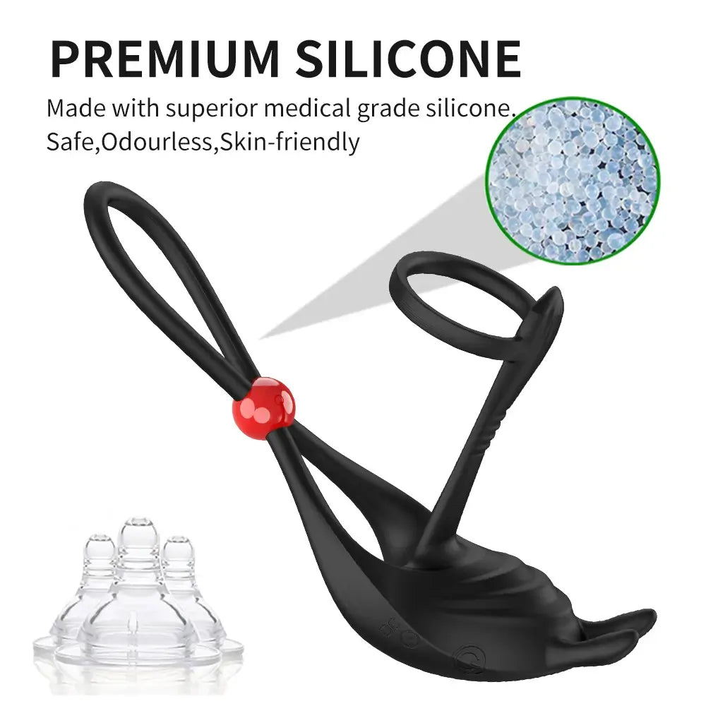 Adjustable Vibrating Dual Penis Ring Couples Shared Erection Rabbit Vibration