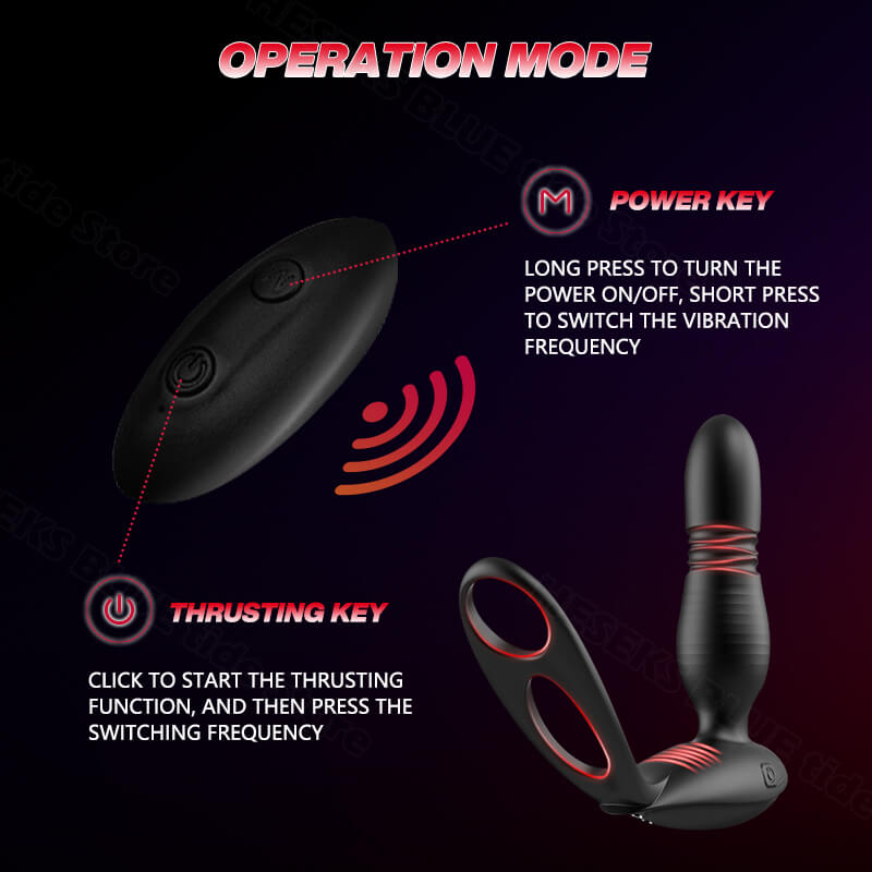 Alfred Low Noise 10 Thrusting & Vibrating Double Cock Rings Silicone Prostate Massager