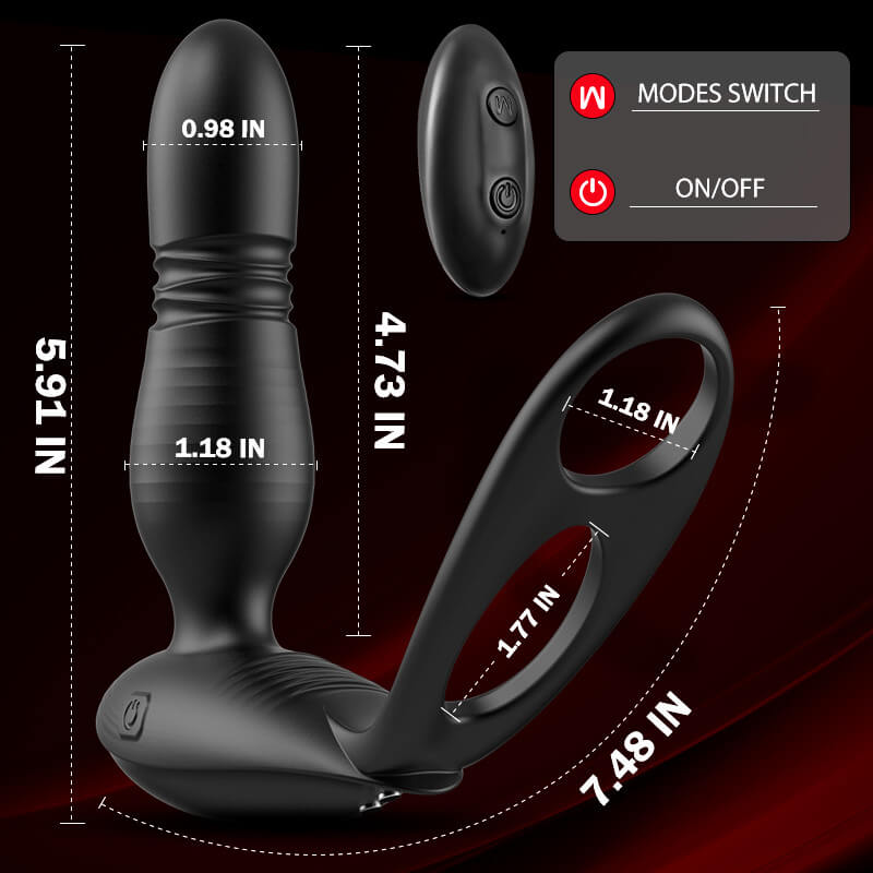 Alfred Low Noise 10 Thrusting & Vibrating Double Cock Rings Silicone Prostate Massager